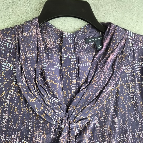 Vintage Banana Republic Top Medium Purple Patterned Silk Ruffle Neck Lightweight - Picture 5 of 13